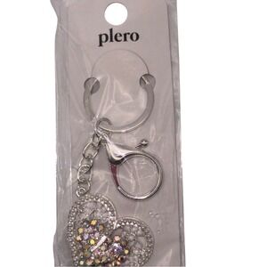 Plero Heart Rhinestone Keychain Bag Charm Silver‎ Tone